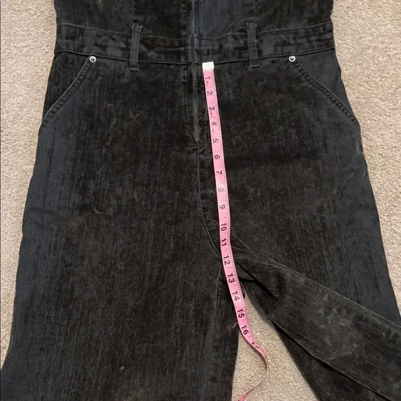 Black And Green Velvet Denim Jumpsuit - Picture 8 of 10